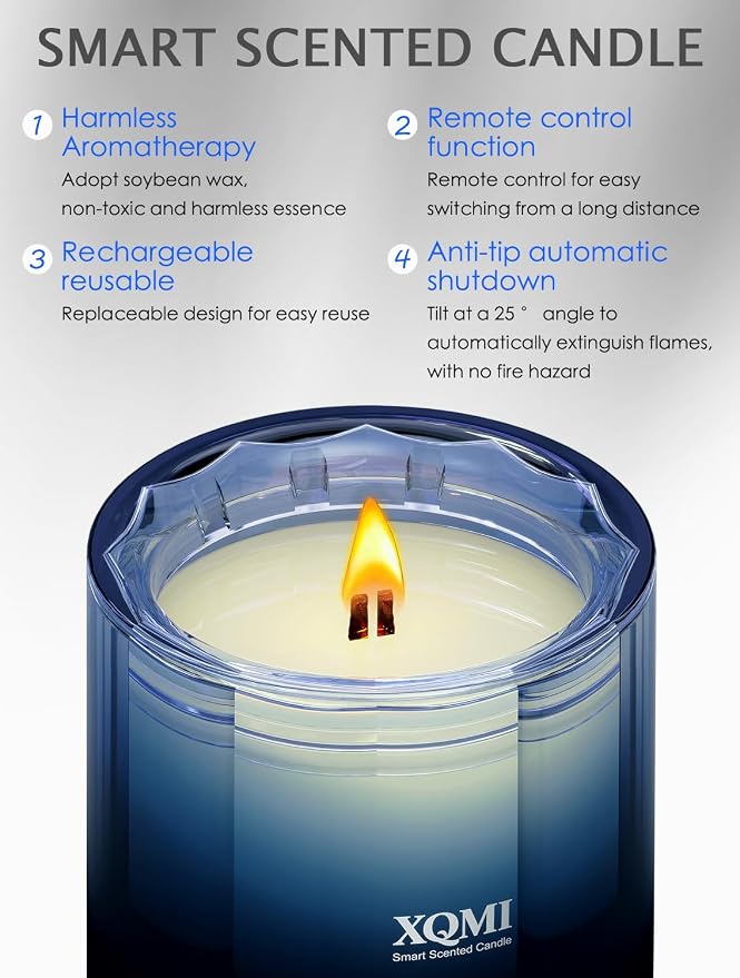 Smart Scented Candle with Timer,One-Touch Ignition & Extinguish with Remote, Natural Soy Wax Birthday Gifts for Women Mom, House Warming Gifts New Home Decor(Blue Sky Series)