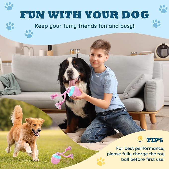 Interactive Dog Toys Ball - New Upgraded Chase Buddy Dog Toy for Medium/Large Dogs, Automatic Moving and Rolling Dogs Ball for Boredom, USB Rechargeable(Pink)