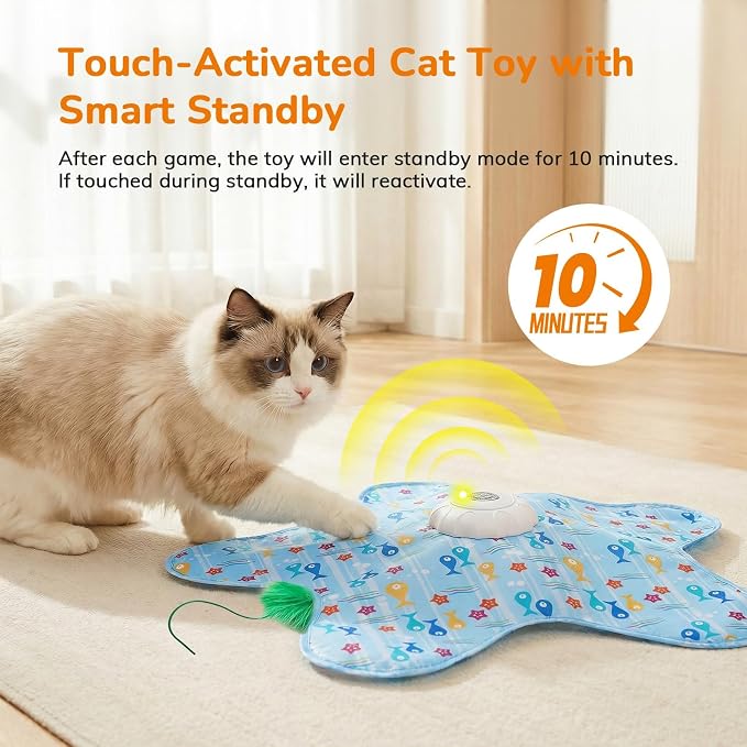 Cat Toy, Interactive Cat Toy, Cat Toys Interactive, Rechargeable Hide And Seek Automatic Kitten Toy With 2 Replaceable Wands, 3 Modes, 10-Min Auto-Sleep & Realistic Mouse Sounds For Indoor Cats