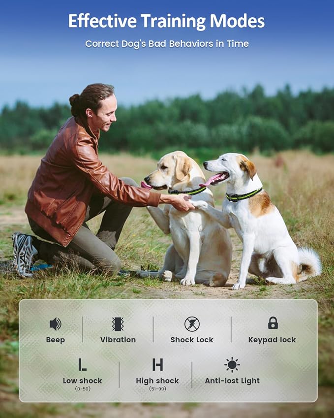 SLOPEHILL Dog Training Collar,4200FT Remote Shock Collar for Dogs 8-140lbs | IP68 Waterproof e Collar with Beep, Vibration, Safe Shock, Light ,No Shock Modes,Dog Collar with Removable Prongs,Green