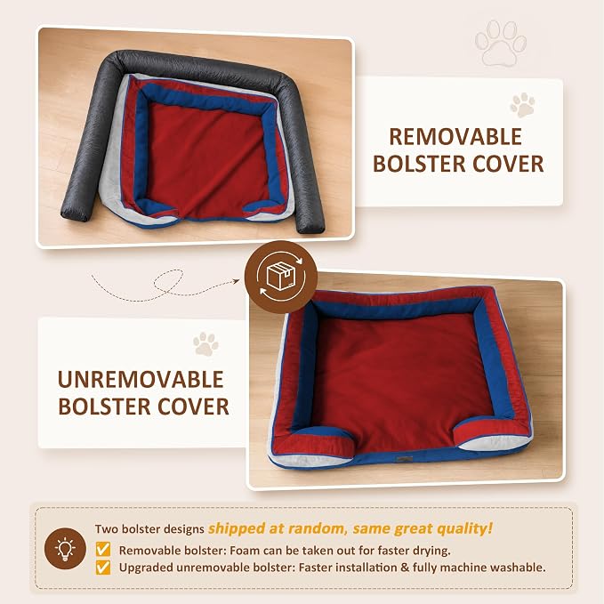 Comfort Expression Orthopedic Dog Bed for Extra Large Dogs with Bolster | Waterproof Dog Couch Bed with Washable Cover & Non-Slip Bottom, Supportive Egg Crate Foam XL Pet Bed, 42x30 Inch