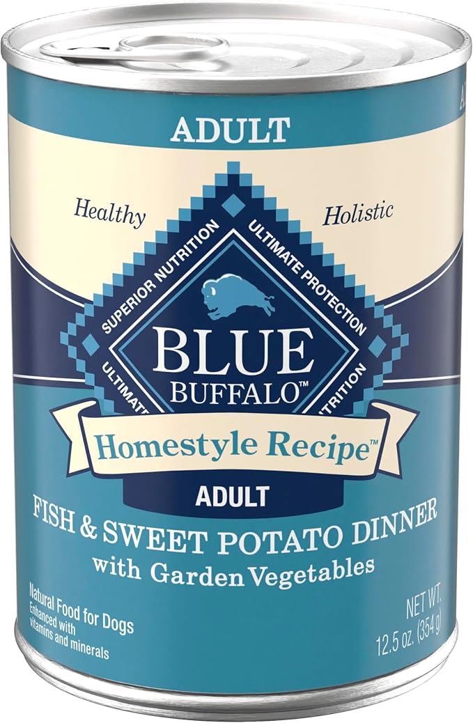 Blue Buffalo Homestyle Recipe Fish Adult Wet Dog Food, 12.5 oz, 12 ct | Fish and Potato Dinner with Garden Vegetables, No Chicken By-Product, Corn, Wheat, or Soy