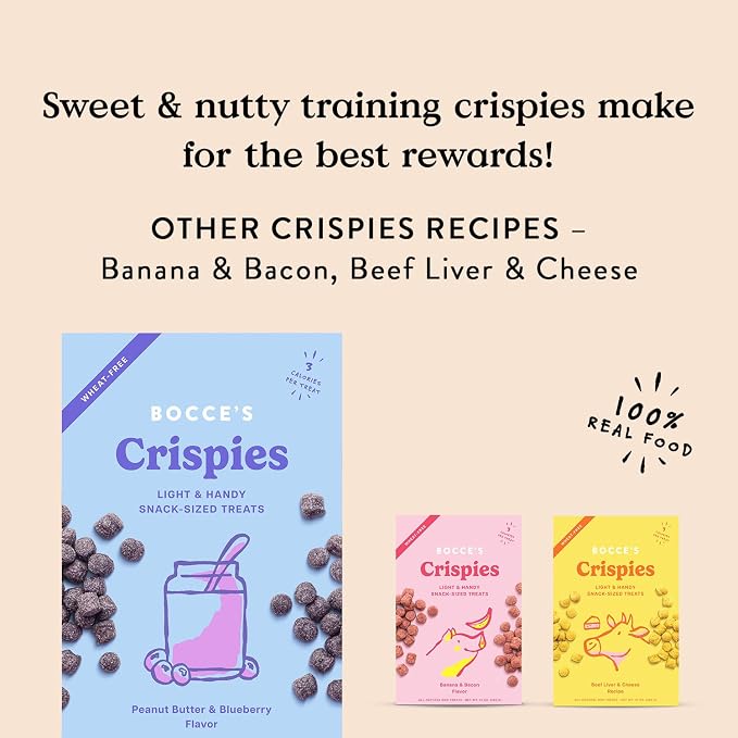 Bocce's Bakery Crispies PB & Blueberry Dog Treat Snacks, 10 oz | Oven Baked, Wheat-Free Everyday Crispy Dog Treats - Made with Real, Limited Ingredients and Baked in The USA