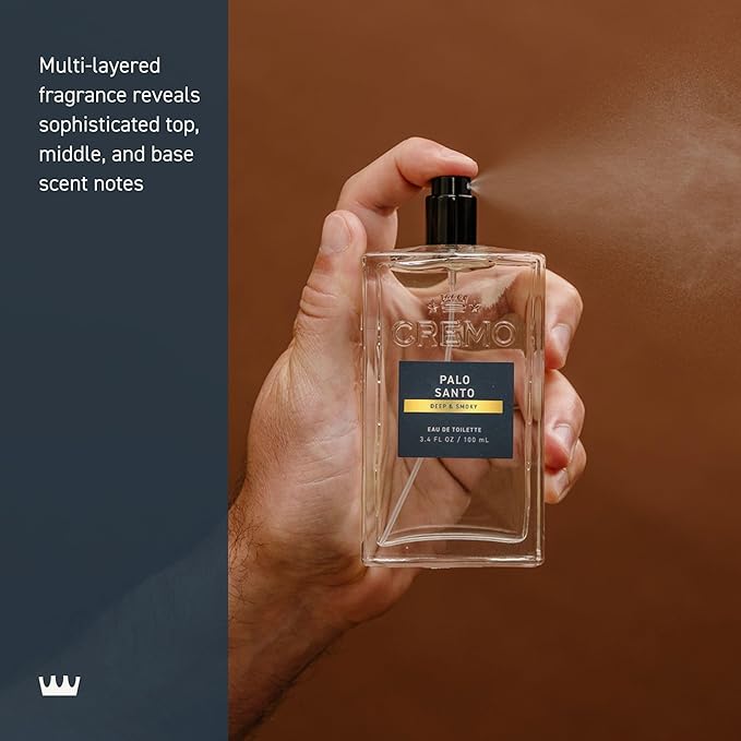Cremo Cologne For Men - Palo Santo Mens Cologne Spray, A Combination of Bright Cardamom, Dry Papyrus and Aromiatic Palo Santo, Multi-Layered Signature Men's Fragrances, 3.4 Fl Oz
