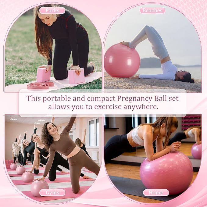 Pilates Set with 2 Yoga Exercise Balls (25.6”&9.8”), Yoga Block, Stretch Strap & Foot Pump, Stability Fitness Ball Kit for Home Gym Equipment Workout Pregnancy Physical Therapy