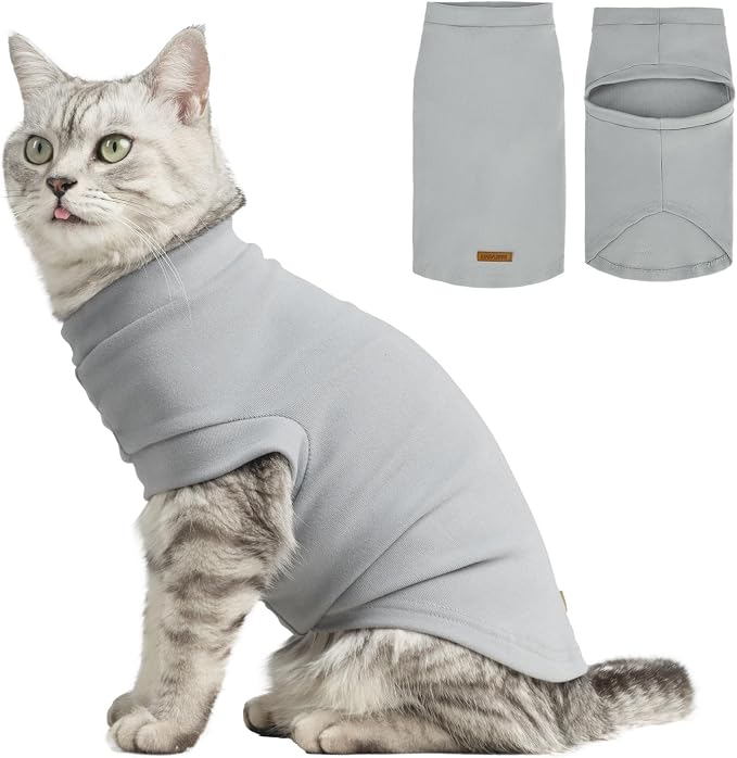 Cat Sweater Warm Fleece Pet Clothes for Cats Only | Soft Cat Vest Puppy Hoodie Coat, Fall Cold Winter Sweatshirt Pullover Clothing also for Small Dogs, Grey S