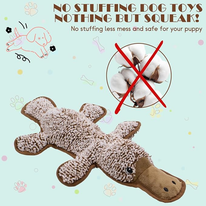 No Stuffing Dog Squeak Toys, Chew Toys for Small to Large Puppies(Platypus) | Durable Plush Puppy Teething Toys, Interactive to Keep Pets Busy, Toss Fetch Tug Play, Best Birthday Gift