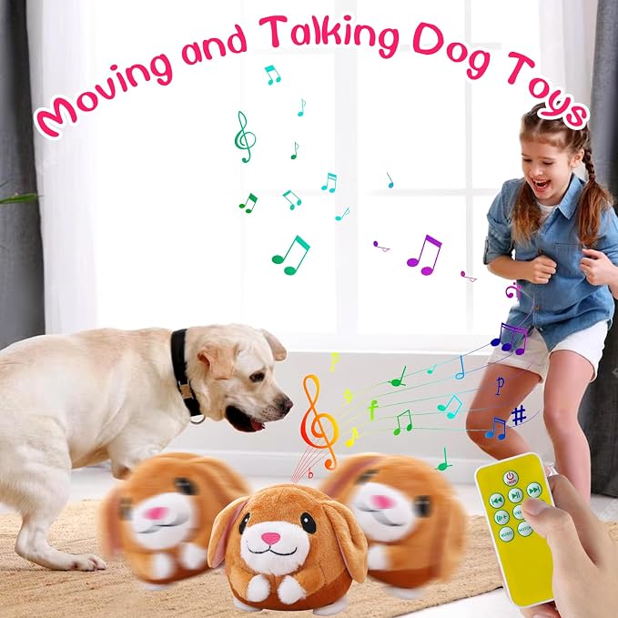 Interactive Plush Dog Toys, Interactive Puppy Toy Bouncing Rolling Dogs Ball Remote Control Dogs Toys with Music,Self Moving Pet Toy for Small/Medium/Large Bored Dog to Keep Them Busy