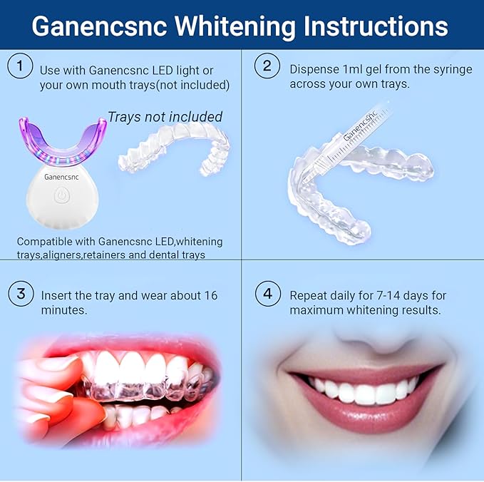 44% Ganencsnc 10 Syringes (3ml) - Teeth Whitening Gel Refills - Strong 44% Carbamide Peroxide Formula - Compatible with Teeth whitening Kit-Teeth Whitener for Coffee & Wine Stains
