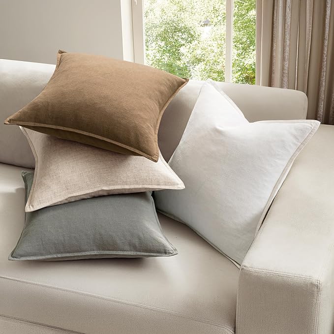 MIULEE Neutral Boho Linen Decorative Pillow Covers 16x16 Inch Pack of 4 | Natural Throw Pillow Covers, Soft Farmhouse Couch Pillowcases, Modern Home Decors for Living Room Bed Sofa