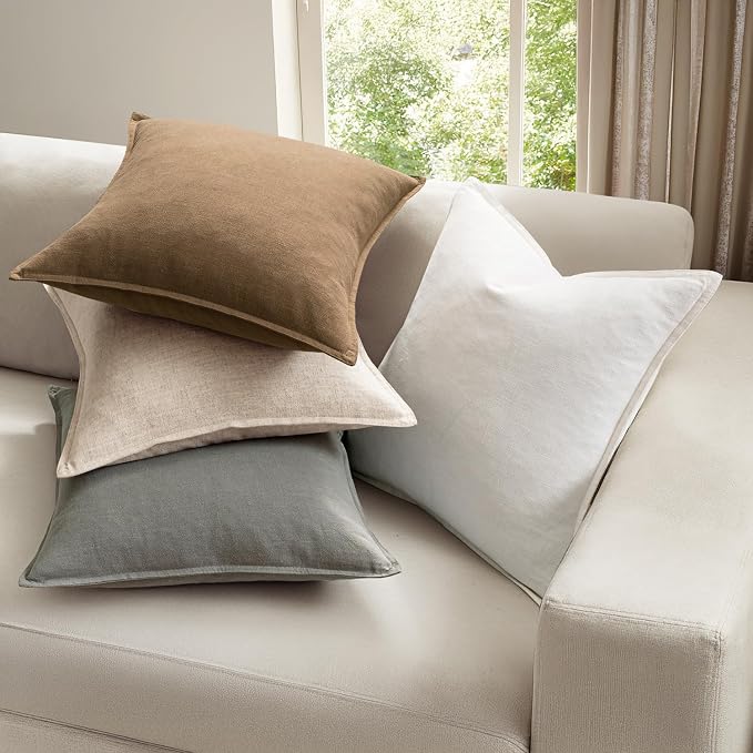 MIULEE Neutral Boho Linen Decorative Pillow Covers 24x24 Inch Pack of 4 | Natural Throw Pillow Covers, Soft Farmhouse Couch Pillowcases, Modern Home Decors for Living Room Bed Sofa