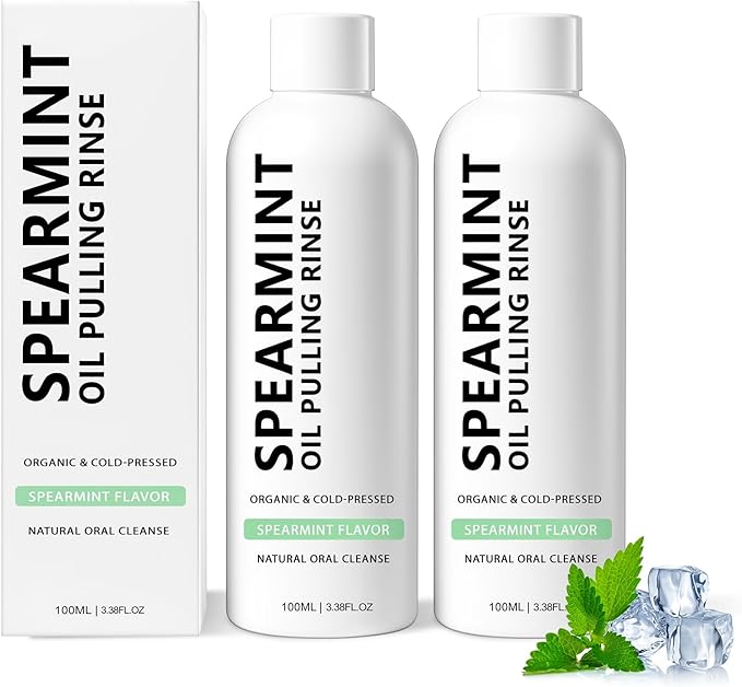 2PCS Spearmint Oil Pulling Rinse, Cold-Pressed Coconut Mouthwash for Teeth,Natural Peppermint Pulling Oil to Help Maintain Gum Health and Freshen Breath (2)