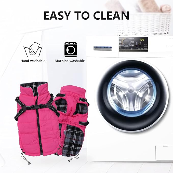 Geyecete Winter Warm Coat Waterproof Dog Winter Jacket with Harness Traction Belt,Pet Outdoor Jacket Dog Autumn and Winter Clothes for Medium, Small Dog-Pink-XS
