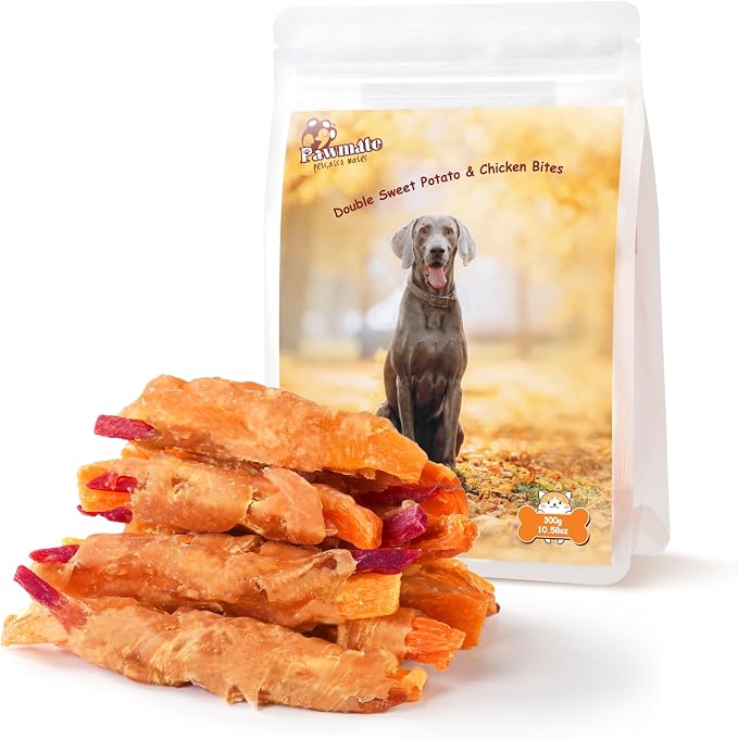 Pawmate Dog Treats Chicken Jerky Wrapped Double Sweet Potato 10.6oz | Healthy Chicken Jerky Dog Chews, High Protein Low Fat Dog Chewy Training Snacks for Small Medium Large Dogs, 12-15 Counts