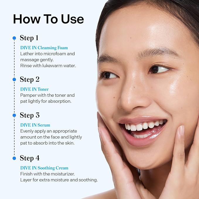 Torriden DIVE IN Trial Kit | Hyaluronic Acid Infused Daily Skincare Kit - 4 Step Regimen with Foam Cleanser, Facial Toner, Serum, and Cream | Travel Essential | Korean Skin Care Set