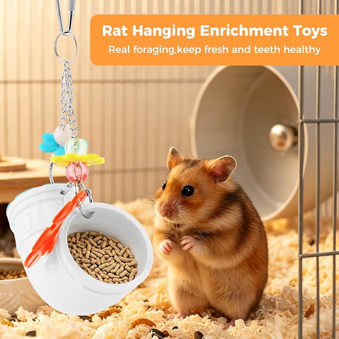 2-Pack Rat Enrichment Toys,Interactive Slow Feeder Puzzle Toys Set for Mice and Parakeets,Hanging Foraging Feeders with 2 Styles, Wide Opening for Various Treats