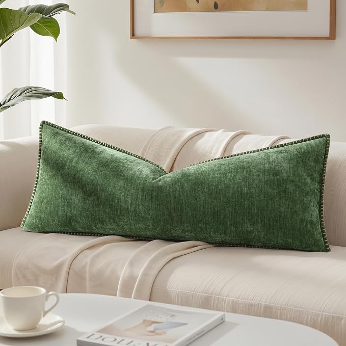 decorUhome Soft Chenille Throw Pillow Covers 14x36 Pack of 1 Forest Green | Fall Textured Decorative Throw Pillow Cases Stitched Edge Modern Farmhouse Luxury Boho Velvet for Couch Sofa Bed Home Decor