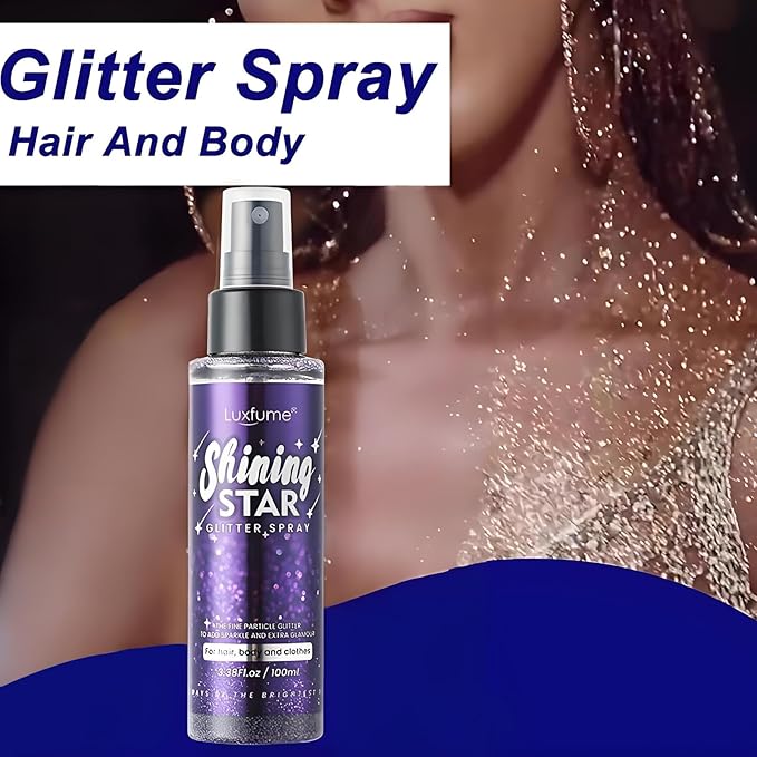 Body Glitter,100ML Body Glitter Spray,Glitter Spray for Hair/Body/Clothes,Long-Lasting and Quick-Drying Purple Glitter Hairspray Suitable for Stage, Festival Rave and Makeup Prom(3.38 Fl Oz)