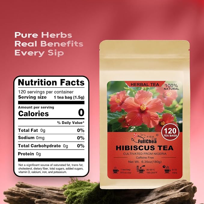 FullChea - Hibiscus Tea Bags, 1.5g*120 Counts - Te De Flor de Jamaica, Hibiscus Flowers Tea for Daily Wellness - Non-GMO - Caffeine-free - Rich in Antioxidants & Support Digestion