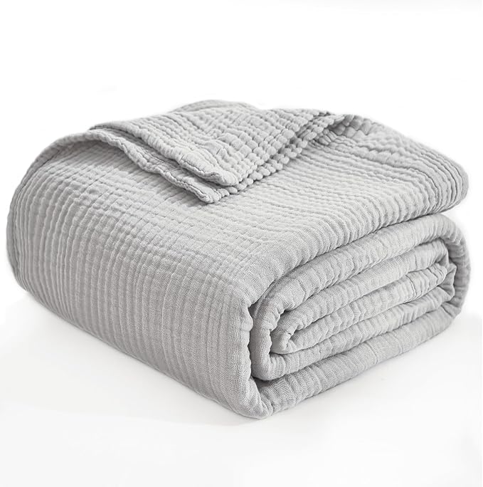 EMME Muslin Blankets for Adults Throw Blanket for Couch Breathable Gauze Soft Lightweight Airy Light Grey King 108" x 90"