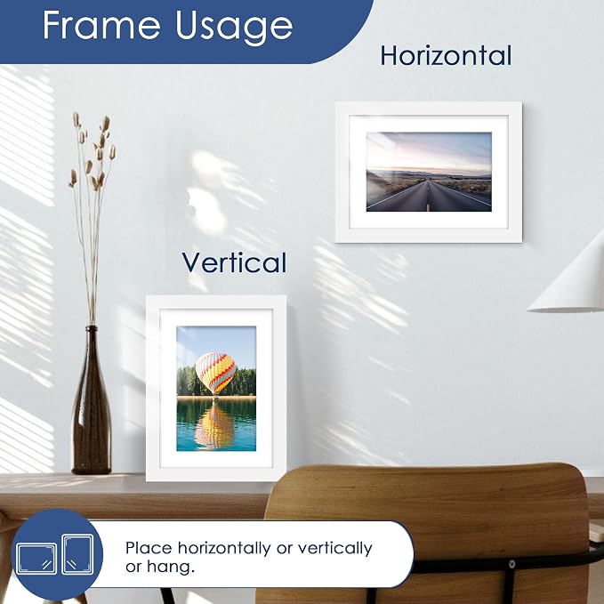 5x7 Picture Frame Set of 6, Wall or Tabletop Display, White | Display Pictures 4x6 with Mat or 5x7 Without Mat, Horizontal or Vertical, Gallery Wall Frame Set, Wedding Birthday Gifts