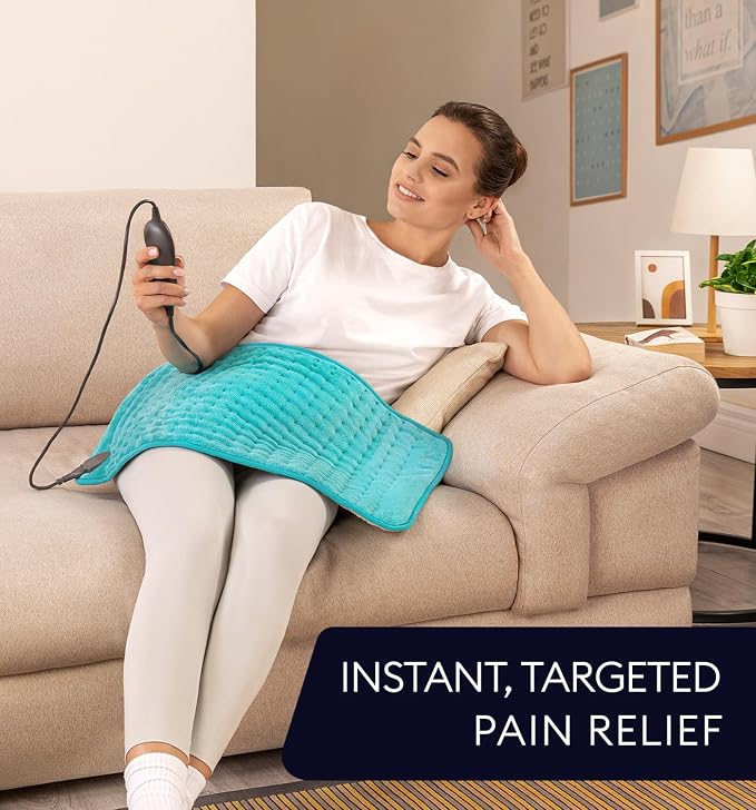 GENIANI Electric Heating Pad for Back Pain & Cramps Relief, Electric Throw, Self Care Gifts for Women, Heating Pad for Neck & Shoulder, Machine Washable Microplush, Auto Shut Off (12×24", Green)