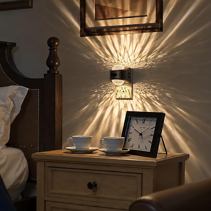 Motion Sensor Night Light Projector Dimmable Warm White Rotatable | night lights plug into wall dimming, dusk to dawn & motion sensor, 180°rotatable, 3000K bedroom hallway bathroom home decor