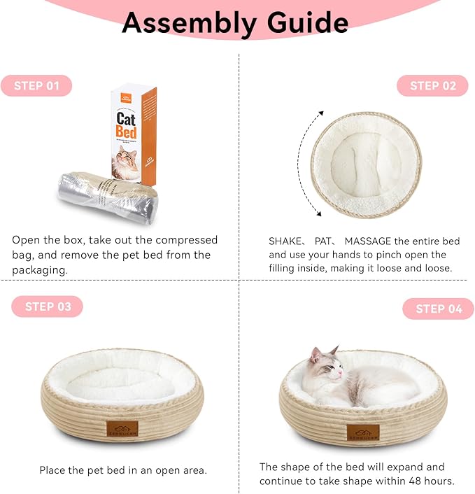 Zerbuger 20in Camel Round Dog Bed Sofa for Dogs Cats, Machine Washable | for Small/Medium/Large Dogs Cats, Foam Pet Couch with Removable Mat Non-Slip Bottom, Pet Cuddler for Indoor/Outdoor/Car/Cage