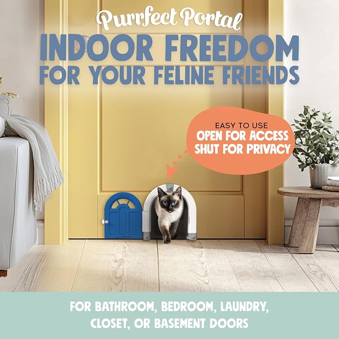 Purrfect Portal Meow Manor® Cat Door Interior Door - No-Flap, Fits Cats Up to 20 lbs, Easy DIY Setup, No Training Needed