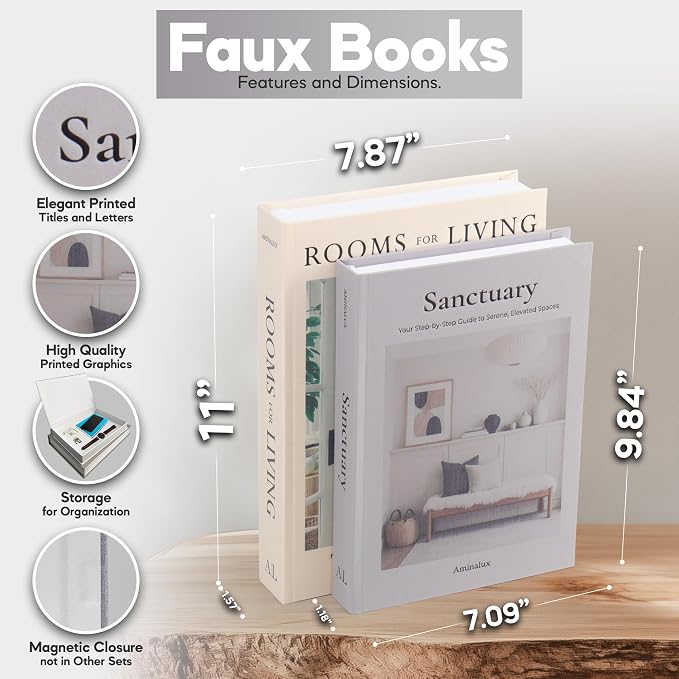 Decorative Books for Home Decor with Storage – Set of 2 Faux Linen Book Boxes with Aesthetic Covers – Enhance Your Coffee Table, Bookshelf Decor – Hidden Storage for Photos, Keepsakes, and Jewelry