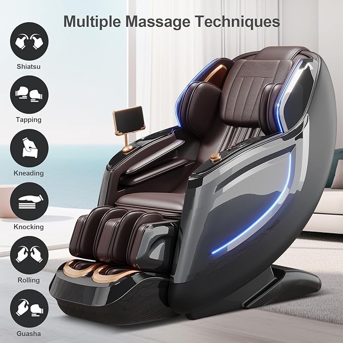 4D Full Body Massage Chair with Dual SL Tracks - Zero Gravity Recliner, AI Body Scan & Foot/Calf Rollers for Home Office Deep Sleep Relaxation (Black)