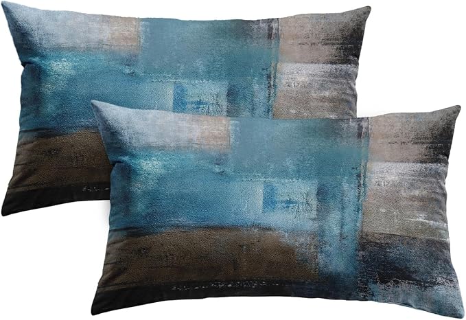 Throw Pillow Covers Set of 2, 12 x 20 Inch, Teal Grey | Abstract Modern Art Outdoor Decorative Square Pillow Cases Couch Cushion Case for Couch Bed Sofa Living Room Home Decor