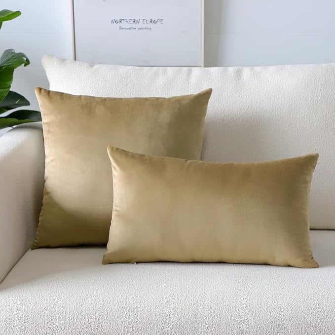 Artscope Luxury Velvet Pillow Covers Super Soft Decorative Square Throw Pillow Covers Case Cushion Covers for Sofa Couch Bedroom Car Decor 20x20 Inch Tan