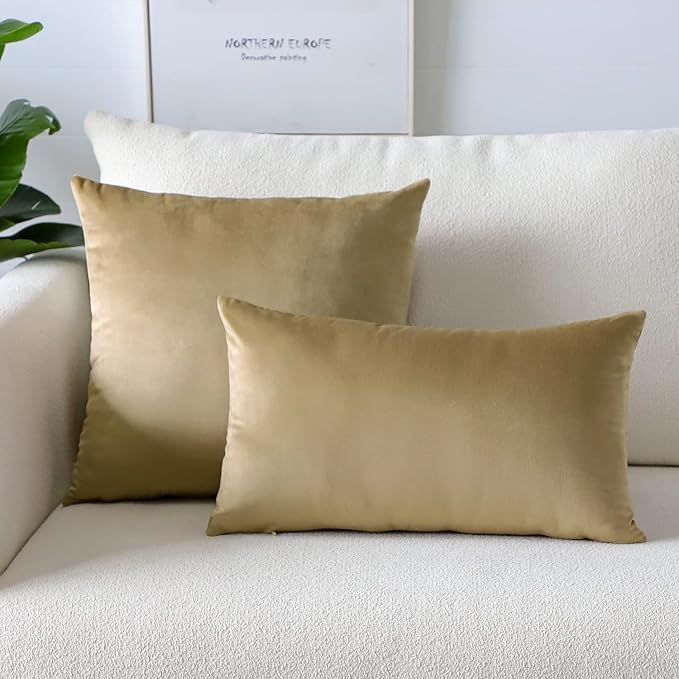 Artscope Luxury Velvet Pillow Covers Super Soft Decorative Square Throw Pillow Covers Case Cushion Covers for Sofa Couch Bedroom Car Decor 16x16 Inch Tan