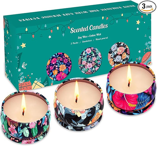 3 Pack Scented Candles Gift, 2.5 oz Aromatherapy Candles for Home Scented, Natural Soy Candles Stress Relief Gift for Women, Portable Small Jar Candles Set Gifts for Christmas, Birthday, Mother's Day