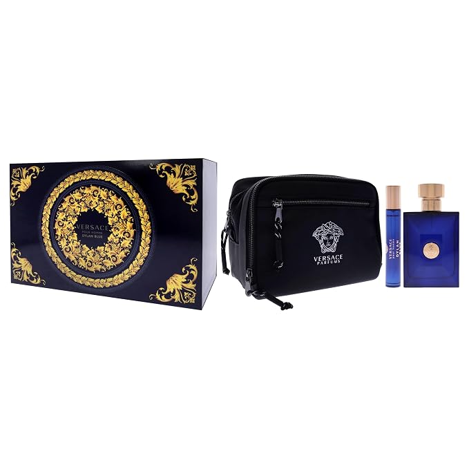 Dylan Blue by Versace for Men - 3 Pc Gift Set 3.4oz EDT Spray, 10ml EDT Spray, Blue Pouch