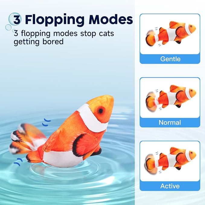 Potaroma Cat Toys Flopping Fish with SilverVine and Catnip | Moving Kitten Kicker, Floppy Wiggle Clownfish for Small Dogs, Motion Kitty Interactive Exercise, 10.5 Inches