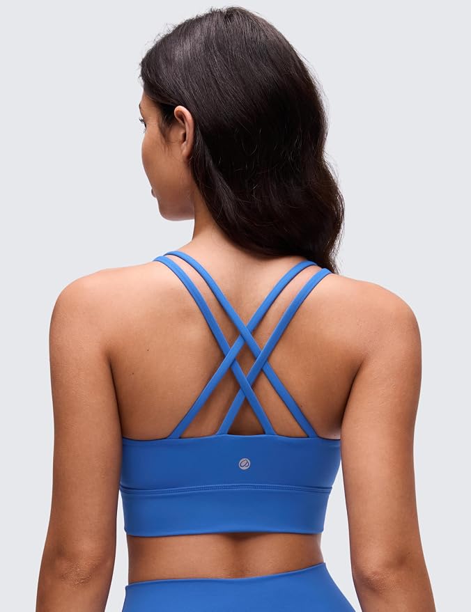 CRZ YOGA Softness Mold Butterluxe Strappy Longline Sports Bras for Women - Double Spaghetti Strap Workout Yoga Crop Top