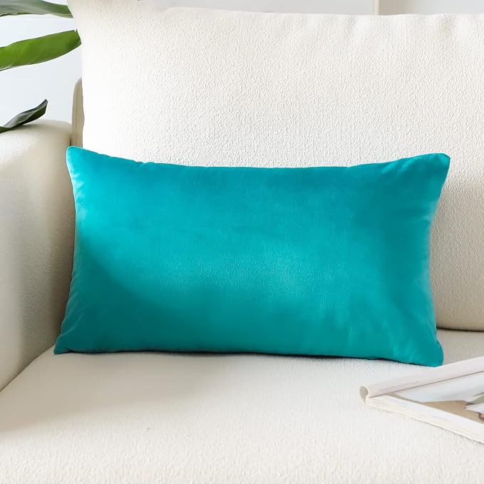 Artscope Luxury Velvet Pillow Covers Super Soft Decorative Square Throw Pillow Covers Case Cushion Covers for Sofa Couch Bedroom Car Decor 12x20 Inch Turquoise