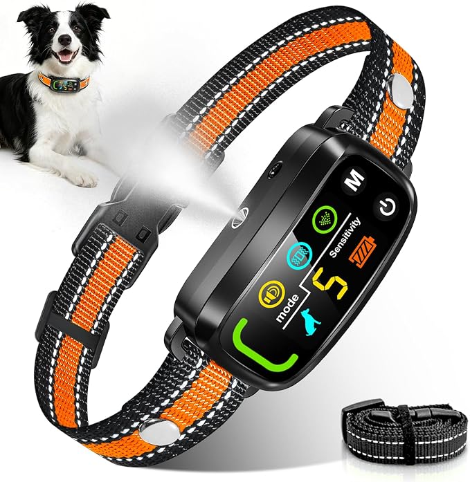 Citronella Bark Collar for Dogs, 5 Training Modes & Levels, No Spray Refill | Anti Barking Training Collar, beep/vibration/spray modes, IP65 waterproof, for S/M/L Citronella Collar, with 2 straps, Orange
