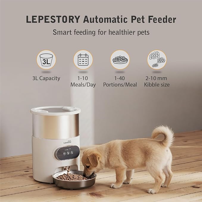 Automatic Cat Feeder with App Control Dual Power Supply 3L | Programmable Pet Food Dispenser for Cats & Small Dogs, 10-Second Voice Recording, Portion Control