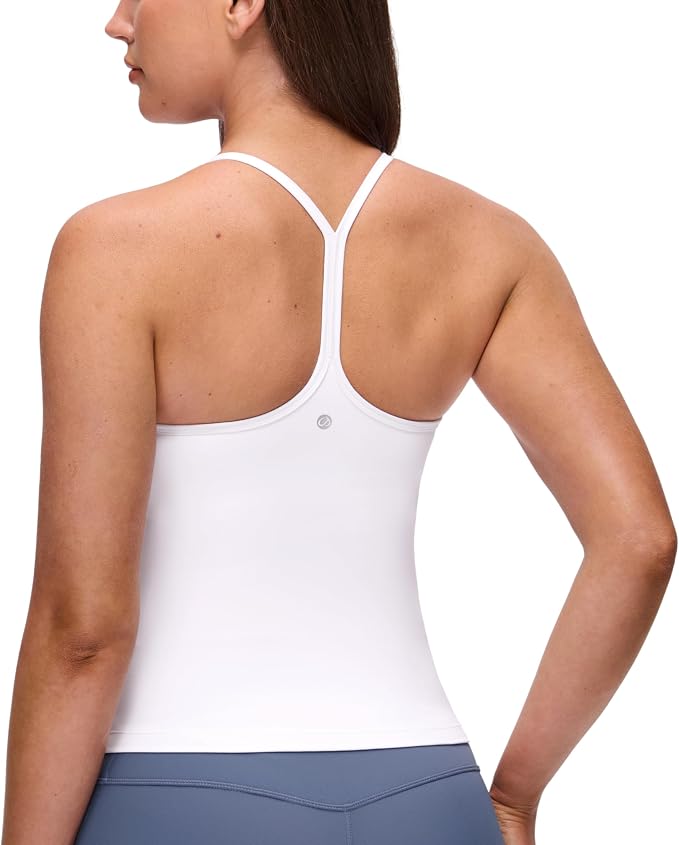 CRZ YOGA Butterluxe Racerback Tank Tops for Women - Scoop Neck Spaghetti Strap Padded Workout Camisole with Built in Bra