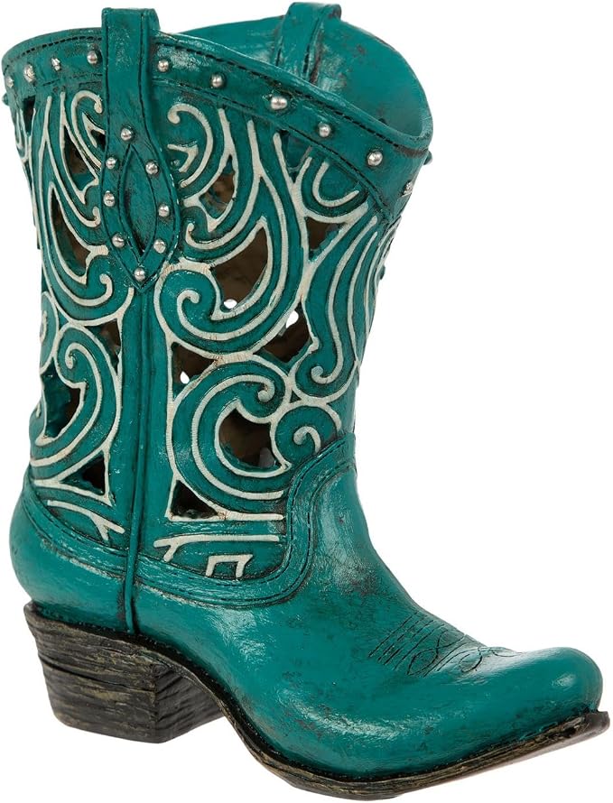 Hobby Lobby Boot Vase, Turquoise, 6.81" H x 6.25" W x 3.31" D Set of 2 | Centerpiece Weddings Baby Shower Party, Home Office Decor, Faux Floral Vase