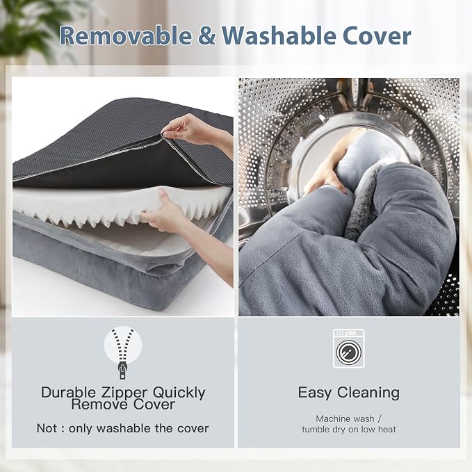 WNPETHOME Giant Dog Bed Orthopedic for Senior Dog Bed Comfy Sleeping | Washable Waterproof Dog Couch with Removable Cover, Large Pet Sofa Bed with Bolster Sides for Relaxing Grey 61x43 Inch
