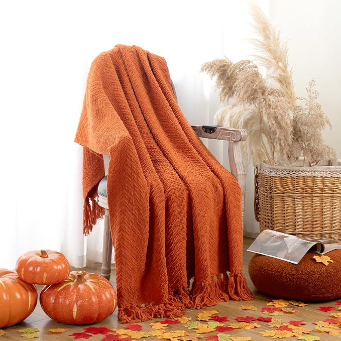 BATTILO HOME Burnt Orange Throw Blanket for Couch, 50"x60" | Halloween Throw Blanket for Home Decor, Fall Decorations for Bed, Sofa and Living Room