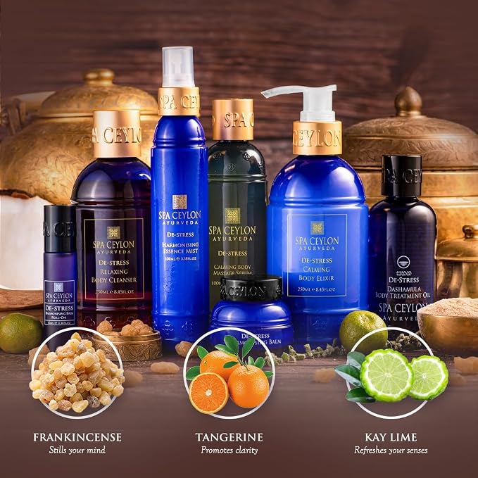 Spa Ceylon De-Stress Calming Body Massage Serum – Natural Ayurveda Body Oil with Frankincense, Sandalwood, Tangerine & Kaffir Lime – Heat-Activated Massage & Leave-On Body Serum – 100ml