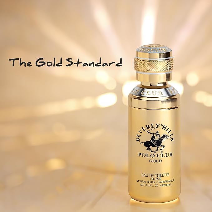 Beverly Hills Polo Club Gold Men's Eau De Toilette Cologne Bonus Pack - Captivating, Long-Lasting Fragrance for Him - 3.4oz Full Size + 0.5oz Travel Spray Set