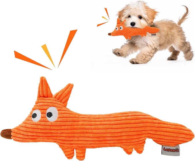 Squeaky Dog Toy for Small & Medium Dogs, Fox-Shaped Plush Toy