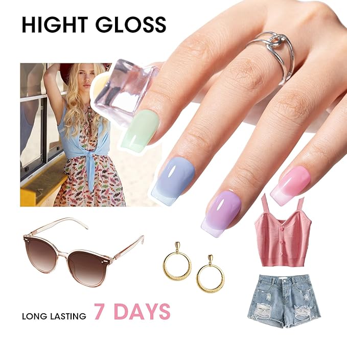 GELLEN Clear Pastel Nail Polish, Sheer Jelly Regular Nail Polish Quick Dry Spring Summer 6-Color Set for Acrylic Natural Nails Home Salon, No UV Gel, Chip Resistant, Hema Free, Non Toxic, TPO Free
