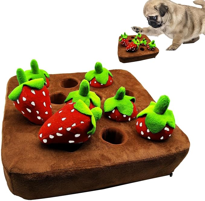 Strawberry Dog Snuffle Mat – Puzzle Feeding Toy, Interactive Game, Non-Slip Plush Chew Toys | Fun Stress Relief Activity for Puppies Adult Dogs Small Medium Large Breeds Playtime Uses
